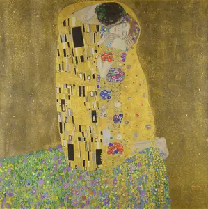 The Kiss, an embracing couple wrapped in gold